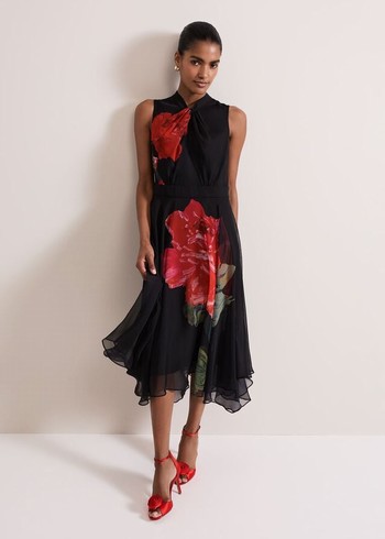 Phase Eight Lucia Chiffon Floral Dress Black/Multicolor Australia | ME2570916